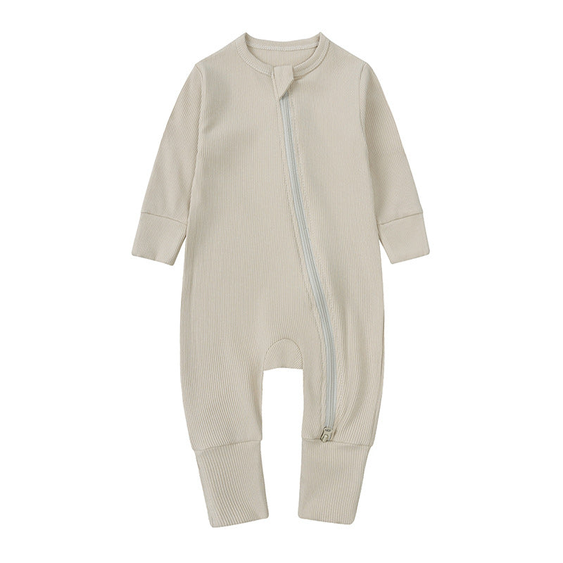 Autumn clothes for newborn babies, 0-24 months old, long-sleeved, hand-hugging, one-piece, pit strip, solid-color hatching clothes