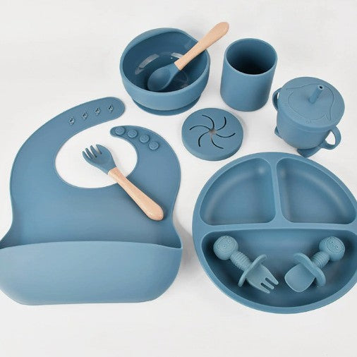 Baby silicone dinner plates, food-grade silicone infant and toddler complementary food feeding tableware set of ten pieces