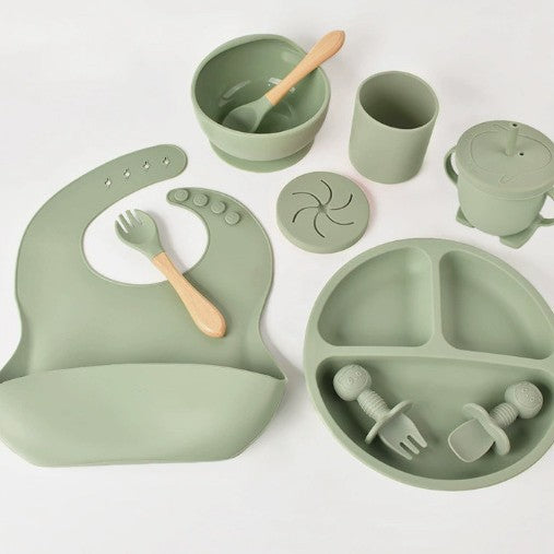 Baby silicone dinner plates, food-grade silicone infant and toddler complementary food feeding tableware set of ten pieces
