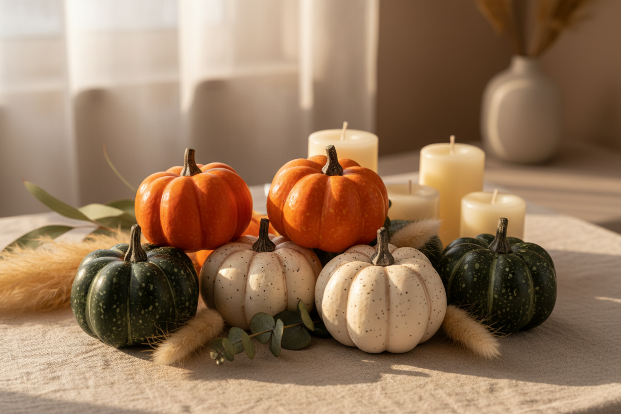 Composition décorative automnale avec citrouilles