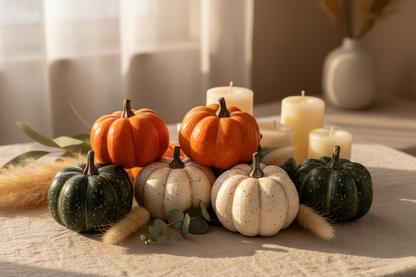 Composition décorative automnale avec citrouilles