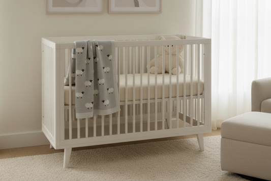 Couverture avec motif moutons sur le lit bébé