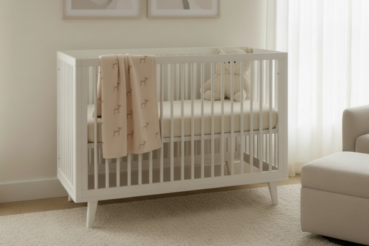 Couverture bébé moutons sur lit blanc