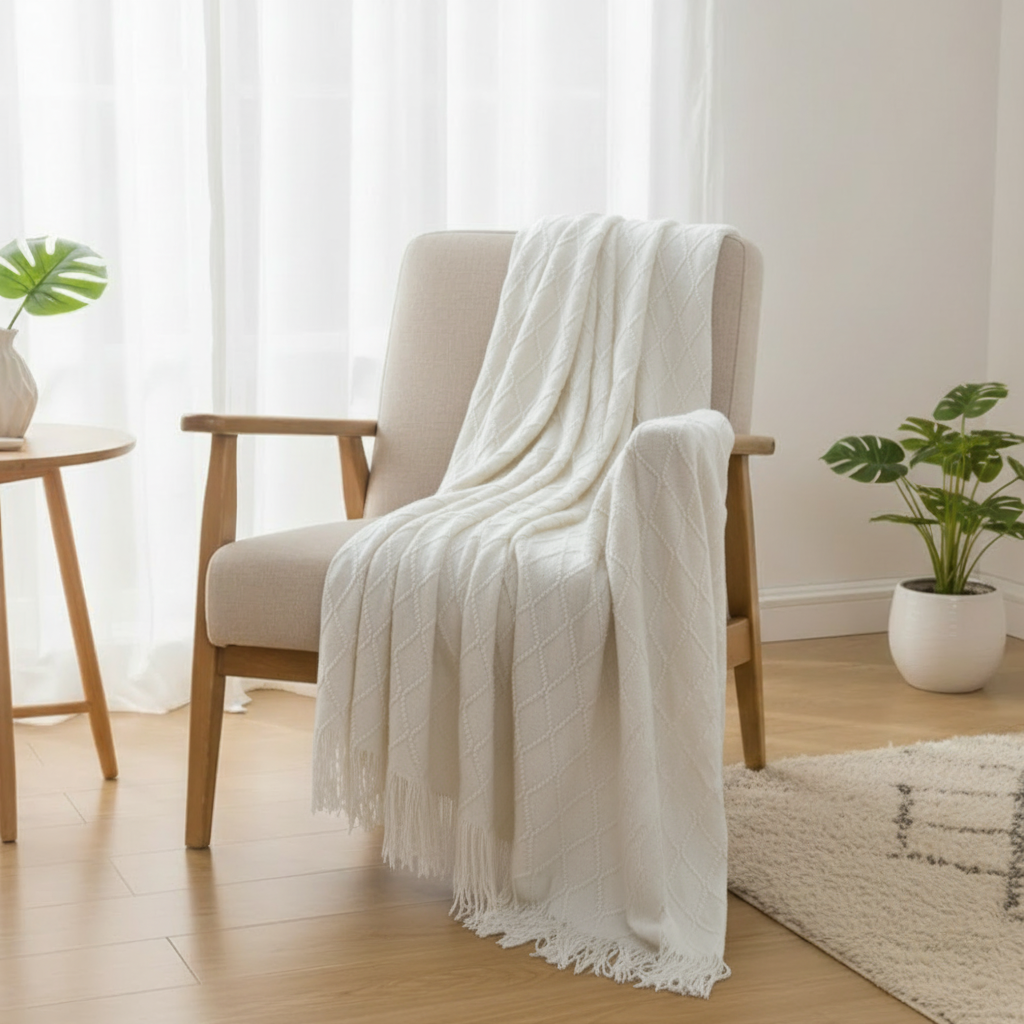 Couverture blanche dans décor minimaliste