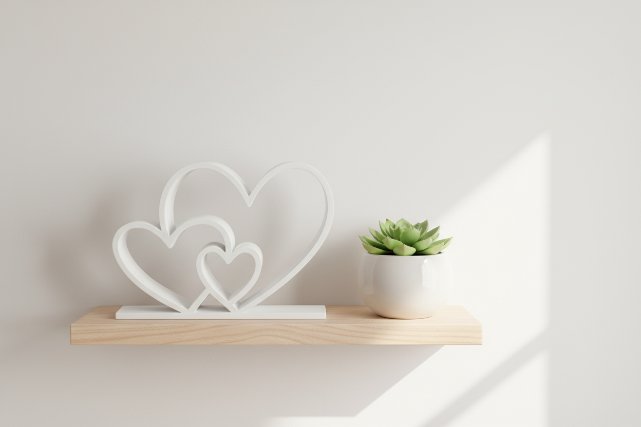 Décor de cœurs avec plante sur étagère