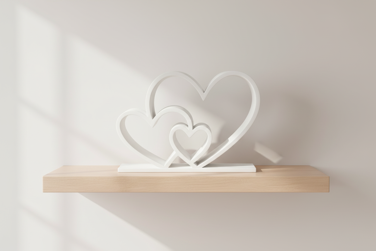 Décor de cœurs sur étagère en bois - vue complète