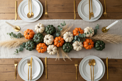 Décoration de table automnale avec citrouilles