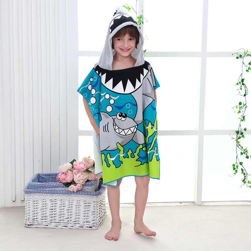 Ultra-fine fiber cartoon printed children's bath towel cape, wearable children's bathrobe, hooded cape, beach towel