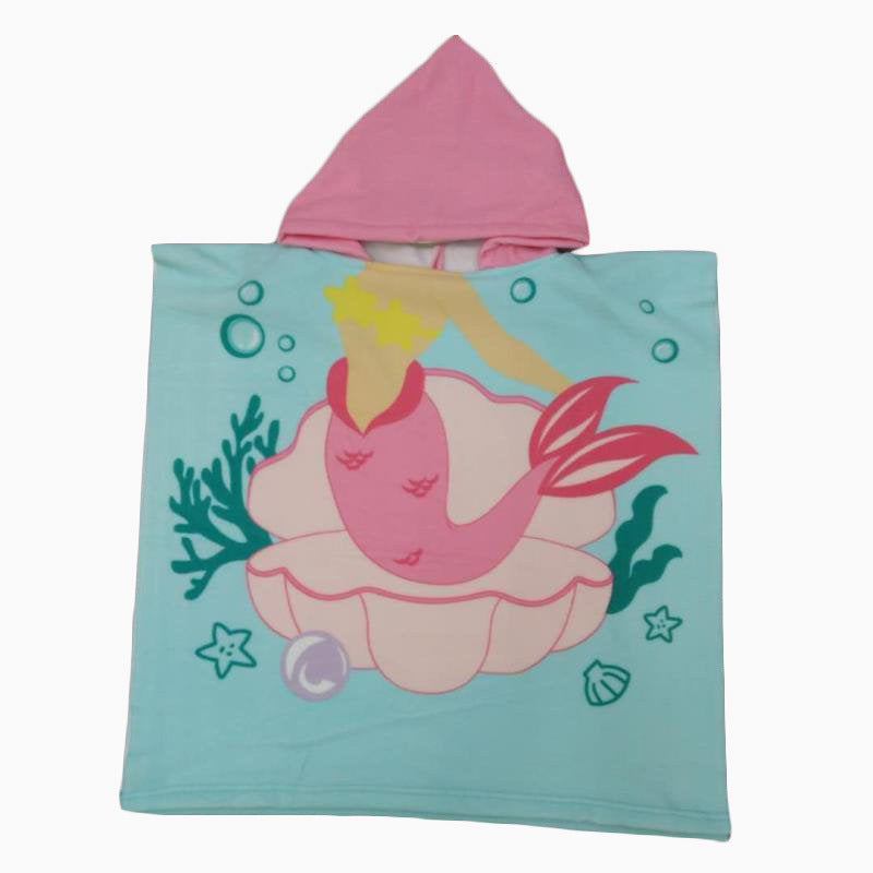 Ultra-fine fiber cartoon printed children's bath towel cape, wearable children's bathrobe, hooded cape, beach towel