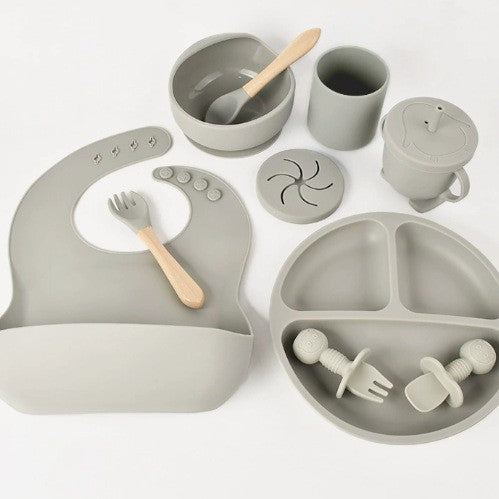Baby silicone dinner plates, food-grade silicone infant and toddler complementary food feeding tableware set of ten pieces
