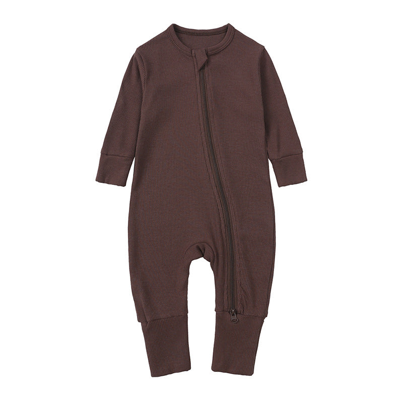 Autumn clothes for newborn babies, 0-24 months old, long-sleeved, hand-hugging, one-piece, pit strip, solid-color hatching clothes