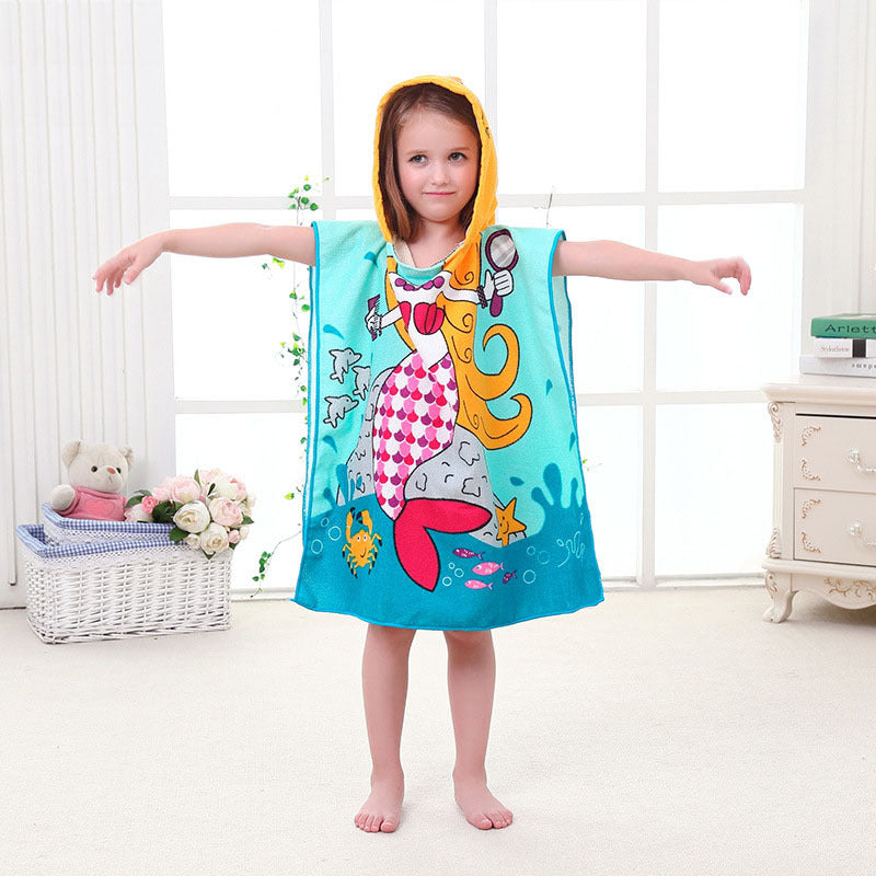 Ultra-fine fiber cartoon printed children's bath towel cape, wearable children's bathrobe, hooded cape, beach towel