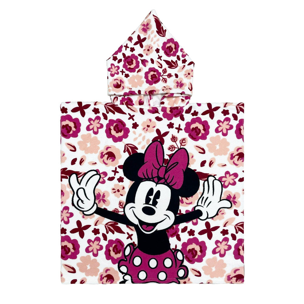 Ultra-fine fiber cartoon printed children's bath towel cape, wearable children's bathrobe, hooded cape, beach towel