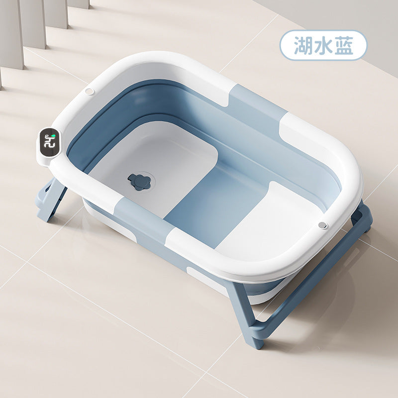 Foldable baby bathtub, bath basin, foldable temperature-sensing bathtub for children