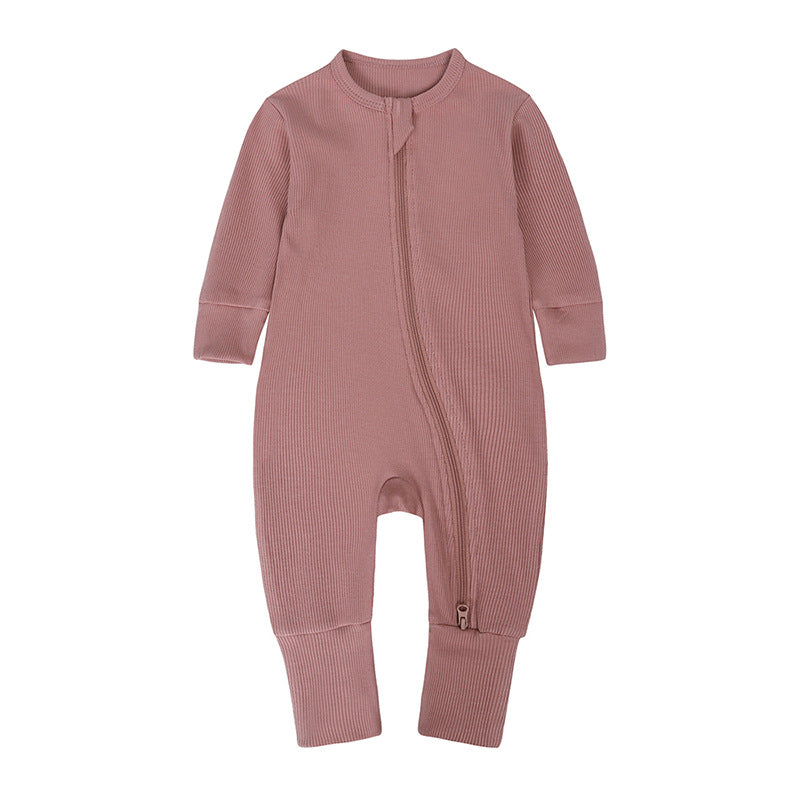 Autumn clothes for newborn babies, 0-24 months old, long-sleeved, hand-hugging, one-piece, pit strip, solid-color hatching clothes