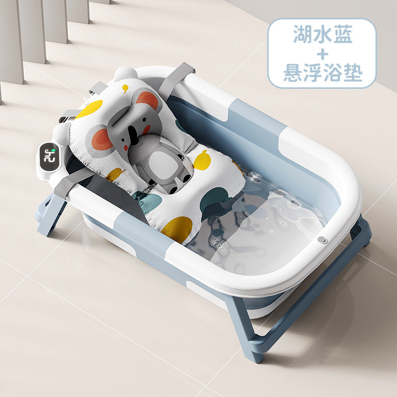 Foldable baby bathtub, bath basin, foldable temperature-sensing bathtub for children
