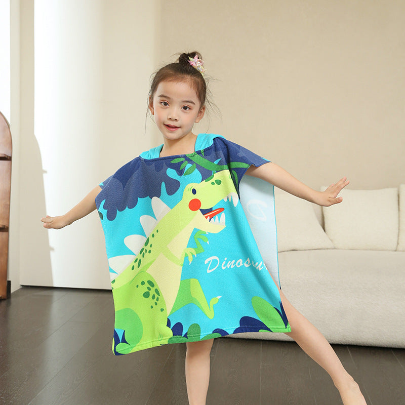 Ultra-fine fiber cartoon printed children's bath towel cape, wearable children's bathrobe, hooded cape, beach towel