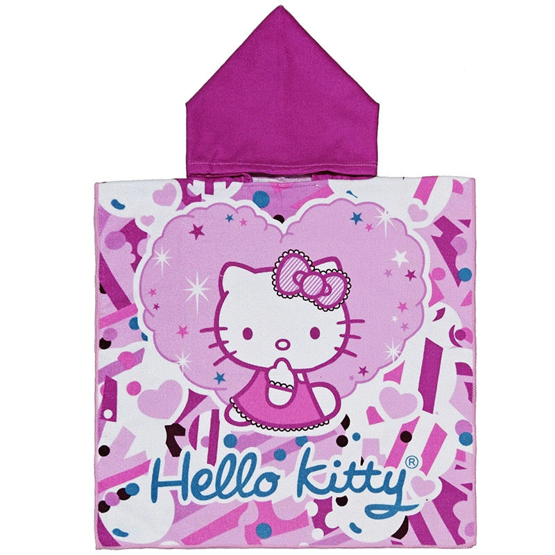 Ultra-fine fiber cartoon printed children's bath towel cape, wearable children's bathrobe, hooded cape, beach towel