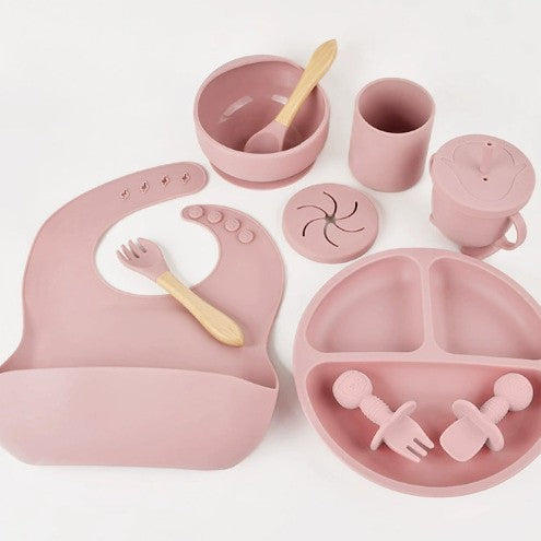 Baby silicone dinner plates, food-grade silicone infant and toddler complementary food feeding tableware set of ten pieces