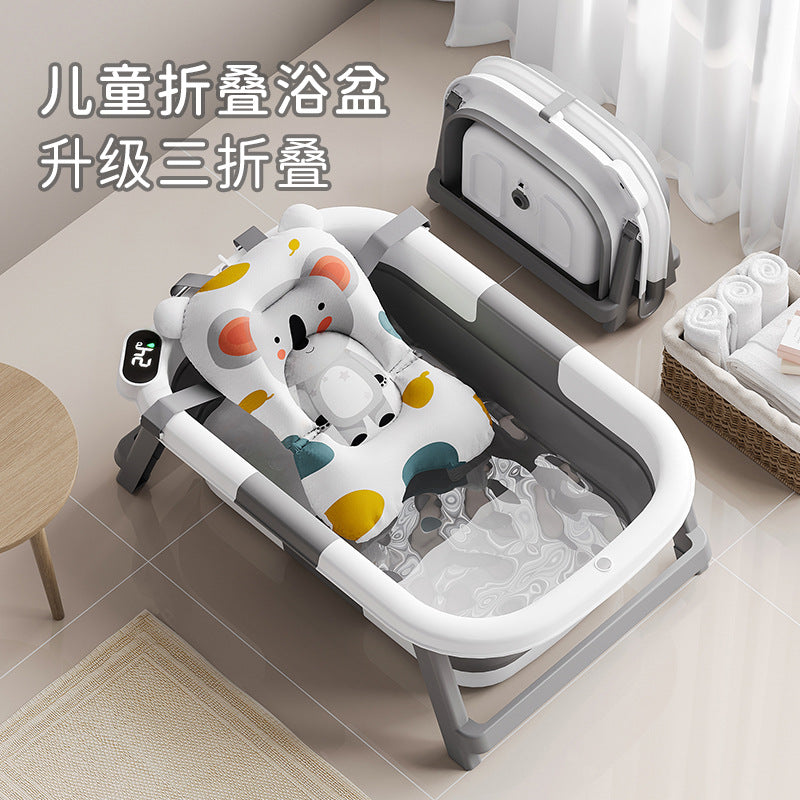 Foldable baby bathtub, bath basin, foldable temperature-sensing bathtub for children