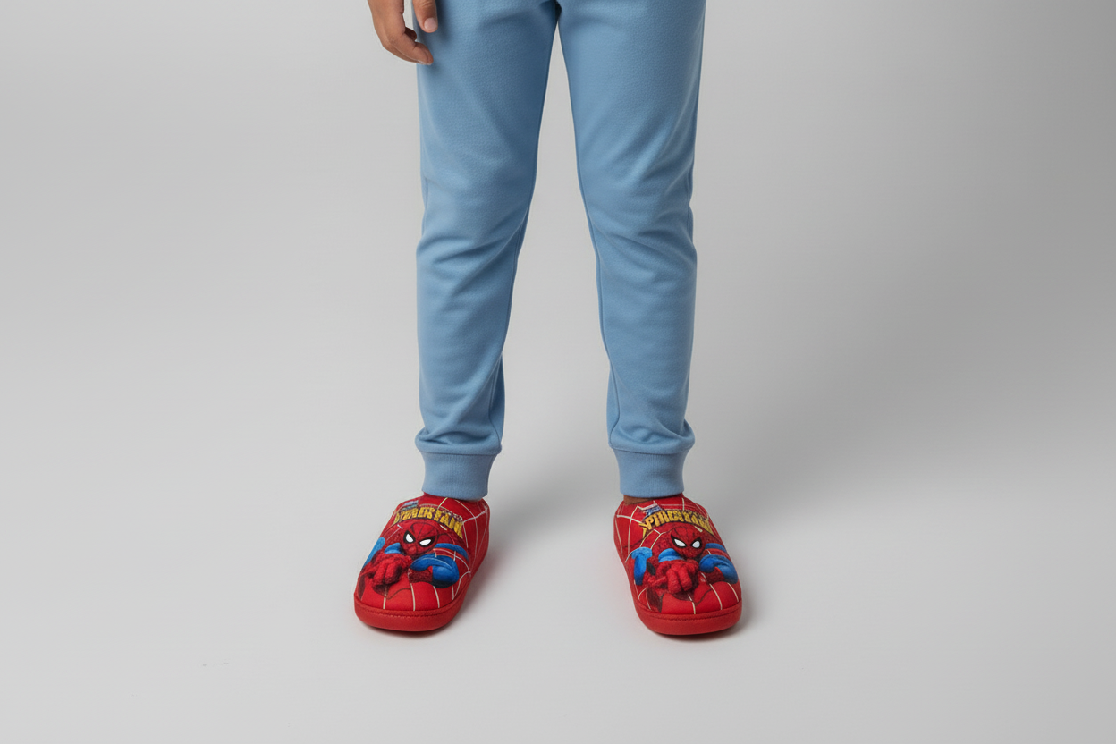 Gros plan sur les pieds avec pantoufles Spider-Man