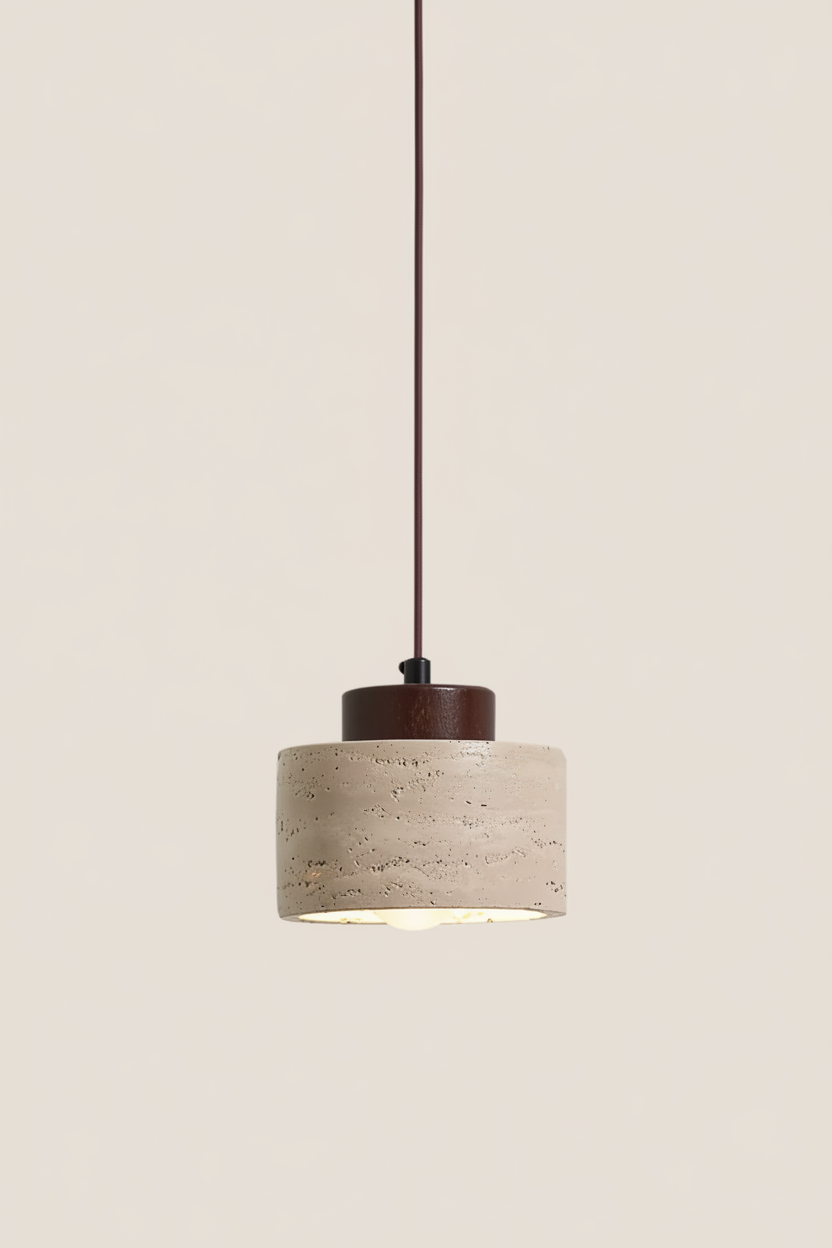 Lampe suspendue en béton et bois