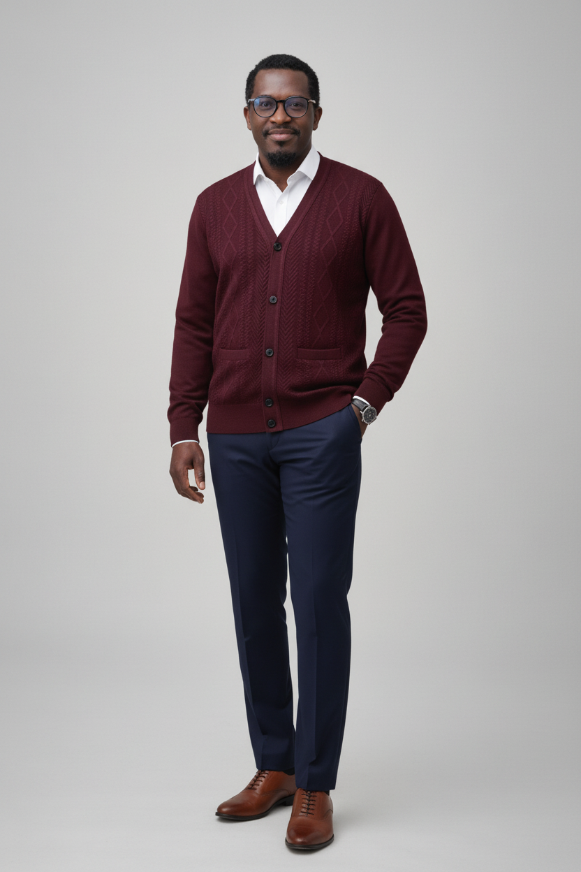 Mannequin avec cardigan bordeaux
