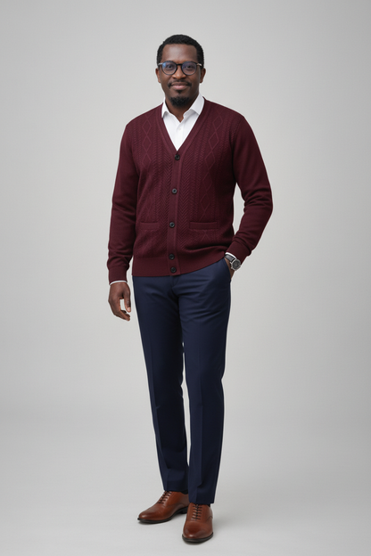 Mannequin avec cardigan bordeaux