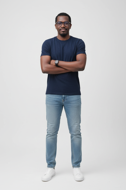 Mannequin avec t-shirt bleu marine