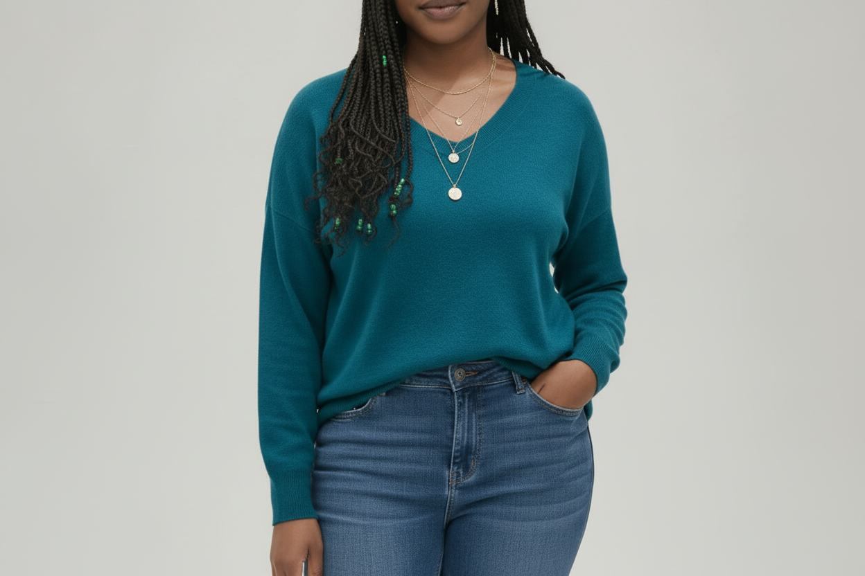 Pull bleu canard recadré