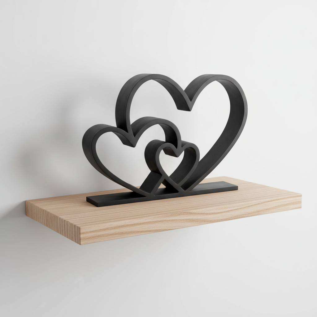 Sculpture de cœurs sur étagère en bois