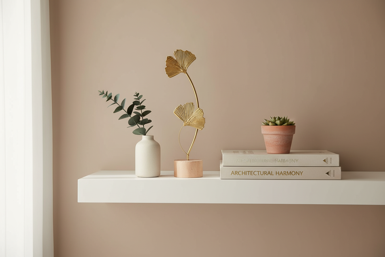 Sculpture de feuilles de ginkgo dorées mise en scène