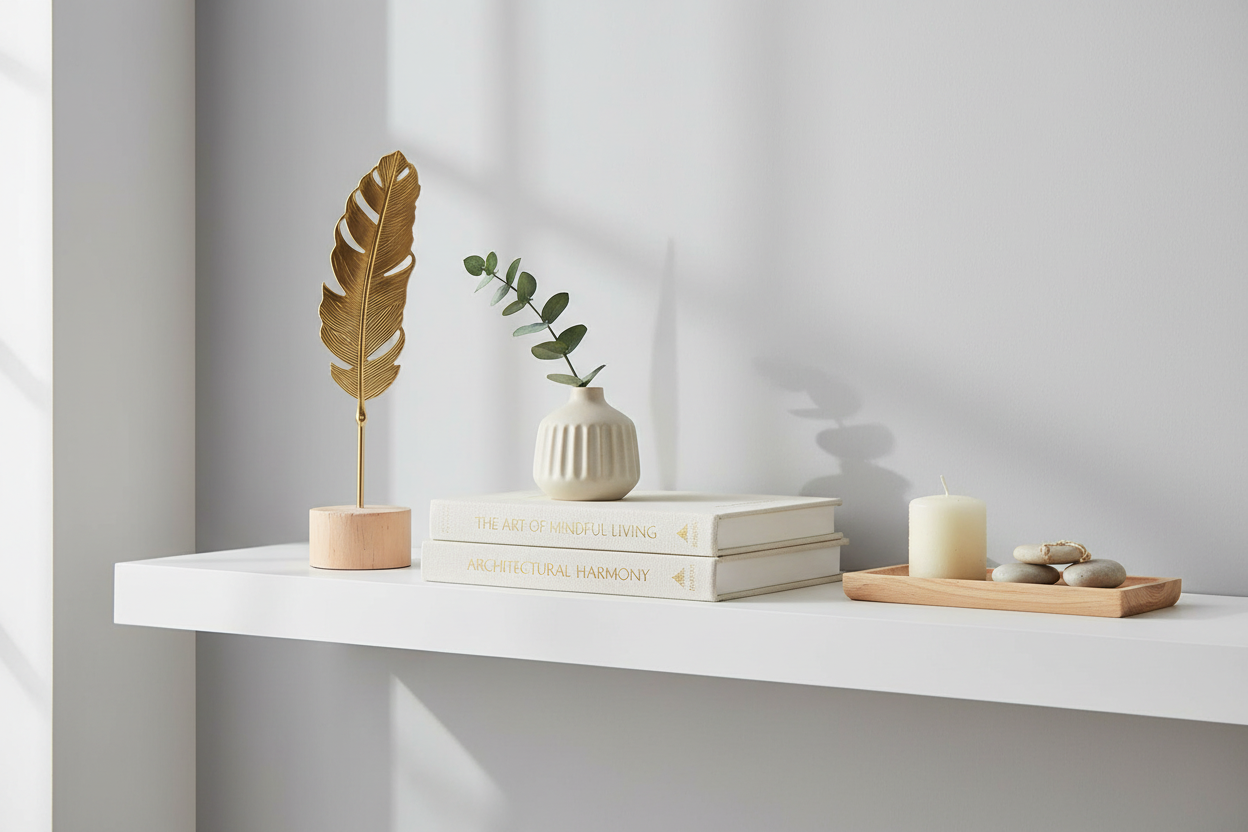 Sculpture de plume dorée mise en scène