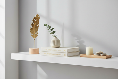 Sculpture de plume dorée mise en scène