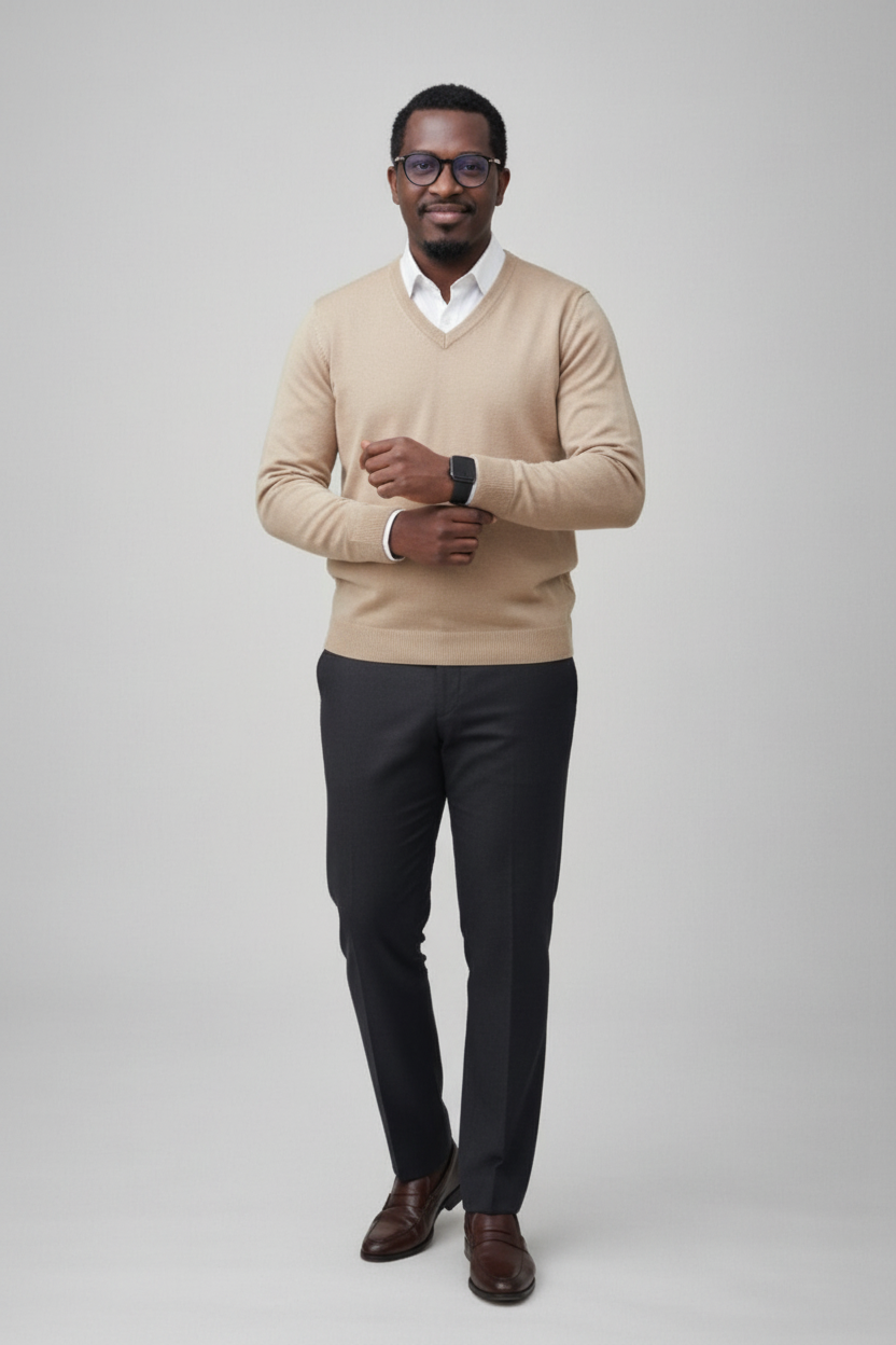 Votre mannequin avec le pull beige