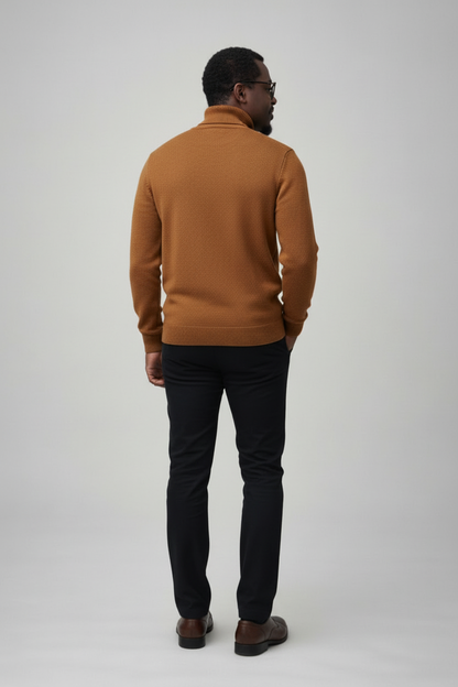 Vue de dos - Pull col roulé camel